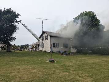 The scene of a house fire on Erieau Road. July 11, 2022. (Photo courtesy of Chatham-Kent Fire and Emergency Services)