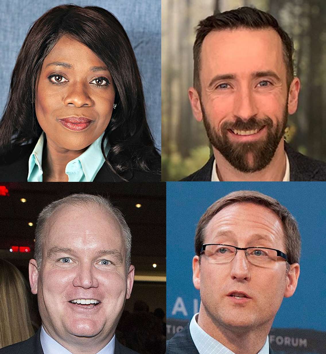 (From left to right) Leslyn Lewis, Derek Sloan, Erin O'Toole and Peter MacKay. (Photos courtesy of John Balca, Danman2110, manningcentre, Erin A. Kirk-Cuomo via Wikipedia)