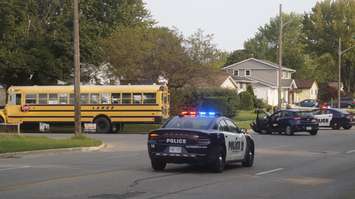 The scene of a collision between a vehicle and a school bus on Murphy Road. (BlackburnNews.com photo by Colin Gowdy)