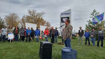 NDP candidate for Sarnia-Lambton Jason McMichael speaks at Rally. October 27, 2017 (Photo by Colin Gowdy)