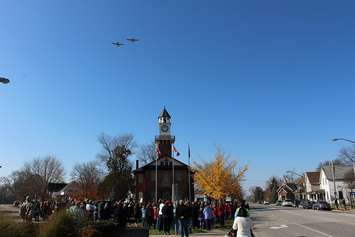 Two former military aircraft flypast at Thamesville Remembrance service  Nov. 11, 2015. (Photo by Simon Crouch) 