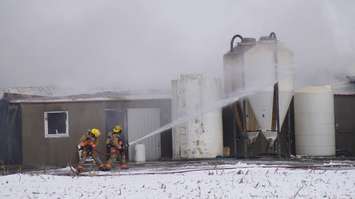 Livestock Barn Fire on Confederation Line in Plympton-Wyoming Jan 31, 2017. BlackburnNews.com photo by Melanie Irwin.