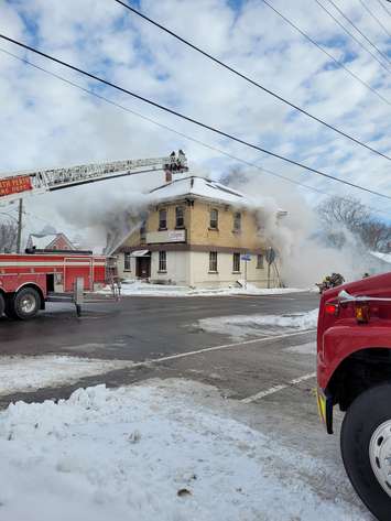 The former Red Maple Hotel in Monkton was destroyed by fire Monday, November 21. Photo courtesy of Cherie Smith