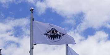 Walpole Island First Nation flag at the Indigenous flag plaza at Sarnia's Bayshore Park (Butterfly Garden).  22 June 2021.  (BlackburnNews.com file photo)