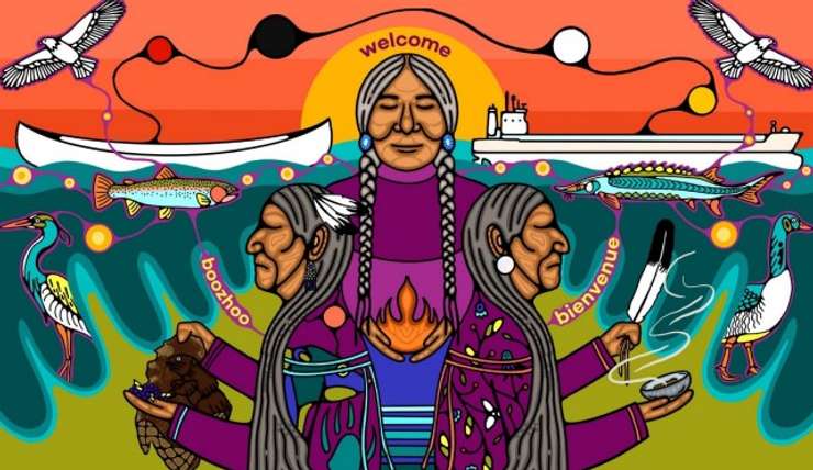 An image of a mural designed for the lobby at Sarnia City Hall by Kennady Rayn, of Seventh Rayn Design Company. Image captioned from Sarnia City Council agenda.