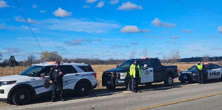 Lambton OPP, CN police and Sarnia police conducting Festive Ride Programs. Photo courtesy of OPP West Region via X. 