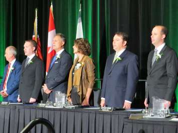 Councillors Phil Squire, Josh Morgan, Steve Lehman, Anna Hopkins, Paul VanMeerbergen, and Stephen Turner at the inaugural council meeting at the London Convention Centre, December 3, 2018. (Photo by Miranda Chant, Blackburn News)