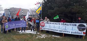 Protesters staging a rally outside a provincial government pre-budget hearing in Point Edward.  January 24, 2019. (Photo by Colin Gowdy, BlackburnNews)