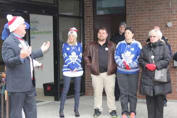 Flag raising ceremony for Rogers Hometown Hockey at the Chatham-Kent Civic Centre on December 12, 2018. Photo by Allanah Wills)
