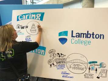 Lambton College students, faculty, staff and members of the community attend the unveiling of the college's new brand and logo. May 10, 2018 (Photo by Melanie Irwin)