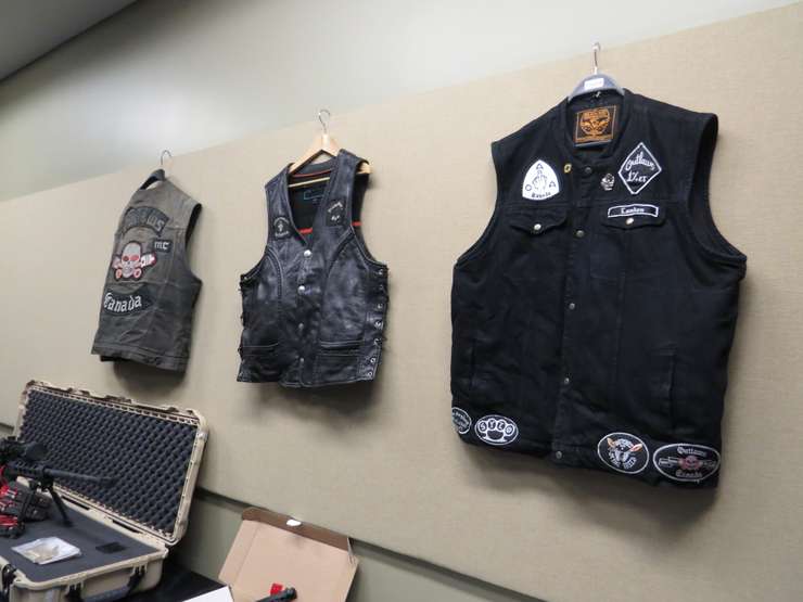 Motorcycle club vests seized during Project Derailleur (Photo by Tamara Thornton, Blackburn Media)