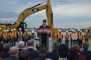Prime Minister Justin Trudeau addresses dignitaries at the official opening of construction for the Gordie Howe International Bridge in Windsor on October 5, 2018. Photo by Mark Brown/Blackburn News.
