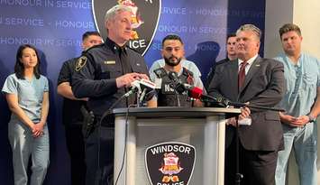 Windsor Police Chief Jason Bellaire announces partnership with Windsor Regional Hospital, May 4, 2023. (Photo by Maureen Revait)