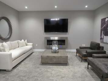 The downstairs rec room inside the Dream Home at 2162 Ironwood Rd. (Photo by Miranda Chant, Blackburn News)