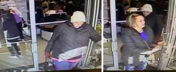 Police are looking to identify these women in connection with a shoplifting investigation in Chatham. (Photo submitted by Chatham-Kent police)