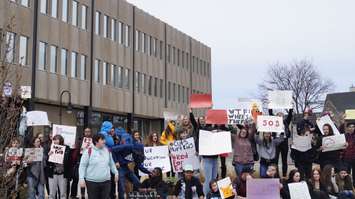 Sarnia-Lambton students protesting changes to education. April 4, 2019. (Photo by Colin Gowdy, BlackburnNews)