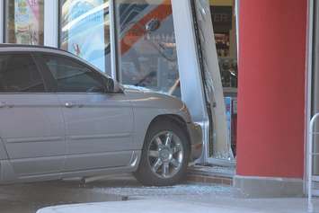 The scene after a van ran into the front of the Shoppers Drug Mart on Queen St. in Chatham, October 25, 2016 (Photo by Jake Kislinsky)