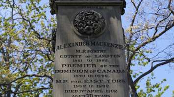 The grave of Alexander Mackenzie, Canada's second prime minister, in Sarnia's Lakeview Cemetery. May 2017 (Photo by Melanie Irwin)