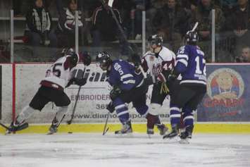 The Chatham Maroons battle the London Nationals, March 6, 2015.  (Photo courtesy of Jocelyn McLaughlin)