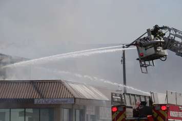 One of three aerial trucks used to fight the fire on Wyandotte St. E in Windsor, May 23, 2016.  (Photo by Adelle Loiselle)