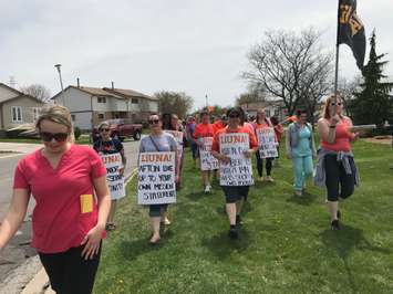 Workers protest working conditions at Sarnia's Afton Park Place. May 9, 2018 (Photo by Melanie Irwin)