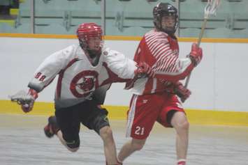 The Wallaceburg Red Devils take on the St Catherines Spartans in Jr. B lacrosse action on Saturday, May 23, 2015. (Photo courtesy of Jocelyn McLaughlin)