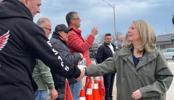 Ontario NDP Leader Marit Stiles meets with Titan Tool and Die workers, April 9, 2026. (Photo by Lexi Saldana) 