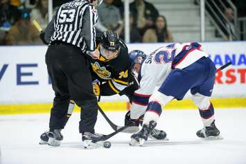The Sarnia Sting hosting the Saginaw Spirit in Game 2 of the west semifinal. 16 April 2023. Metcalfe Photography. 