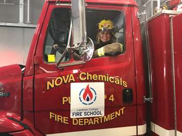 Lambton College President Judy Morris sits in their new pumper truck from NOVA Chemicals. December 20, 2019 Photo by Melanie Irwin