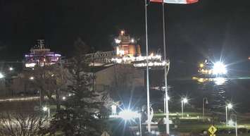 The Wilfred Sykes bulk freighter near the Blue Water Bridge after the large vessel lost its steering. 25 November 2021. (Photo by Blue Water Convention Centre in Port Huron)