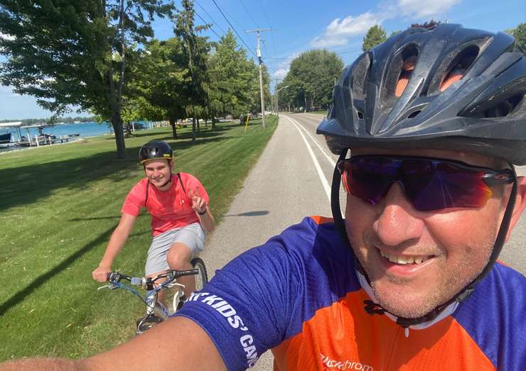 Great Cycle Challenge participants Roel Bus and his great-nephew Owen Roberts. (Photo courtesy of Roel Bus)