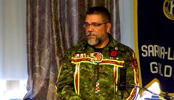 Shawn Osborne speaking at the Kiwanis Club of Sarnia-Lambton's Golden K meeting. November 4, 2025. (screenshot from Zoom meeting)