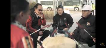 A drum circle performs at a blessing ceremony for the site of the new Windsor-Essex acute care hospital in Windsor, October 19, 2023. Image courtesy Windsor Regional Hospital/Caldwell First Nation.