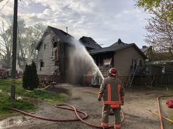 Firefighters battle a house fire in the area of Grant Street and Chatham Street in Chatham, May 8, 2019. (Photo courtesy of Chatham-Kent Fire and Emergency Services) 