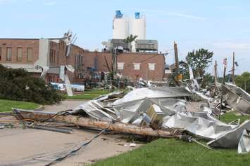 Crews assess and clean up the damage left near the EC Row Expressway and Central Avenue in Windsor on August 25, 2016 after a tornado hit the area. (Photo by Ricardo Veneza)