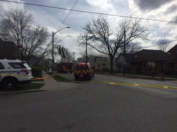 Firefighters battle a blaze on Sandwich St. near Chippawa St. in Windsor, April 11, 2017. (Photo by Maureen Revait)
