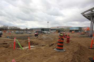 Construction of the Canadian Port of Entry at the Gordie Howe International Bridge, February 15, 2023. 