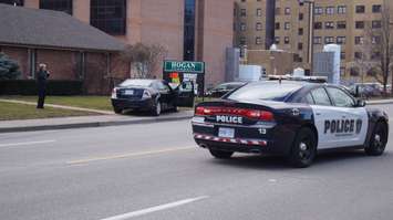 Sarnia police are investigating a three-vehicle collision that injured a pedestrian. February 4, 2016 (BlackburnNews.com Photo by Briana Carnegie)
