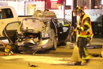 Emergency crews respond to a multi-vehicle crash on Wyandotte St. E at St. Rose Ave., March 31, 2015. (Photo by Jason Viau)