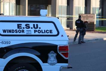 Windsor police investigate a stabbing at 810 Ouellette Ave., April 24, 2015. (Photo by Jason Viau)