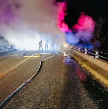 Petrolia Fire respond to a fiery single vehicle crash Marthaville Road. 26 November 2020. (Photo by Petrolia Fire)