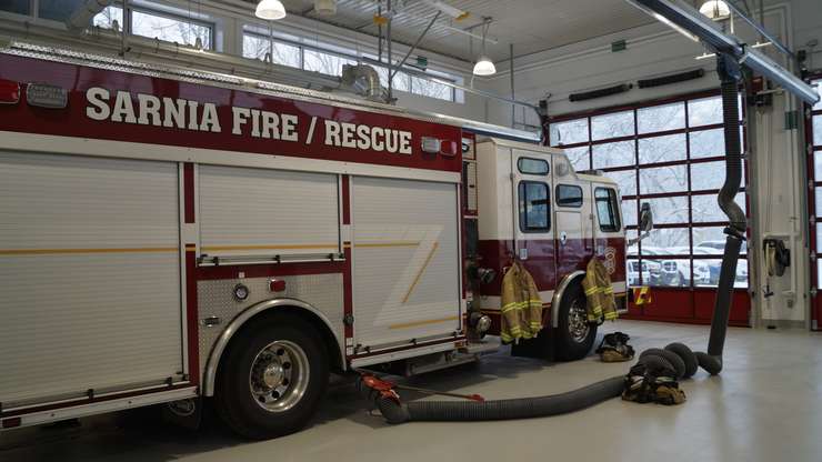 Apparatus bay at the new Fire Station No. 3. January 30, 2024. (Photo by Natalia Vega) 