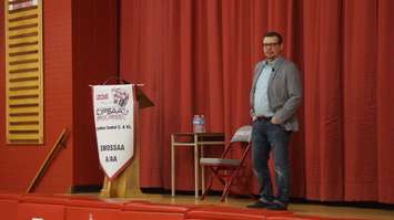 Former NHL player Theo Fleury addressed a captivated audience at LCCVI Wednesday. April 6, 2016 (BlackburnNews.com Photo by Briana Carnegie)