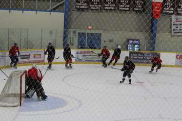 Hockey players take to the ice for game one in the Athletes Fuel Cup Series. August 2, 2016. (Photo by Natalia Vega)