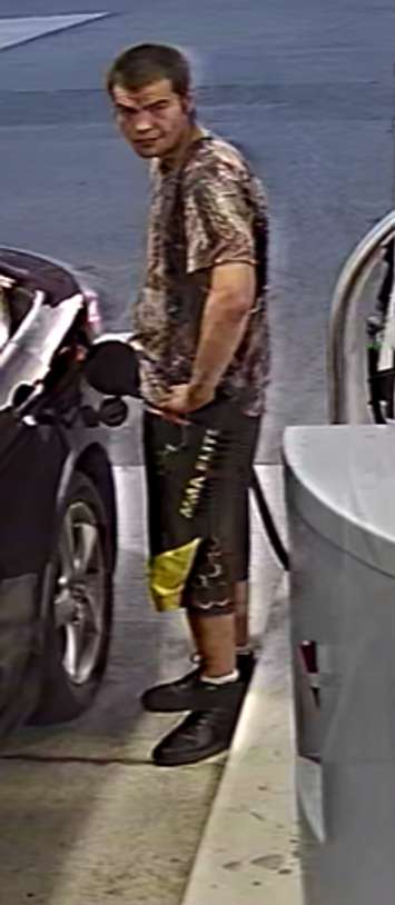 Chatham-Kent police are trying to identify this man in connection with a gas theft investigation in Ridgetown. (Photo courtesy of Chatham-Kent police)