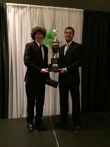 Austin Hutton won the award for first year Achiever of the Year during Junior Achievement's Evening of Excellence at the John D. Bradley Convention Centre in Chatham, May 7, 2015. (Photo courtesy of Katy Uher)
