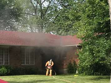 Fire at a Devonshire Rd. home June 26/18. (BlackburnNews.com photo by Sue Storr)