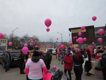 Roughly 100 people marched from Dundas St. to Rectory St. on November 27, 2017, in memory of Josie Glenn who was found murdered the previous month. (Photo by Miranda Chant, Blackburn News) 