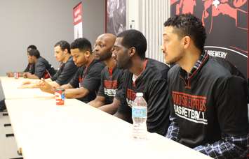 Windsor Express players hold a news conference at Windsors Downtown Business Accelerator, March 4, 2015. (Photo by Mike Vlasveld)