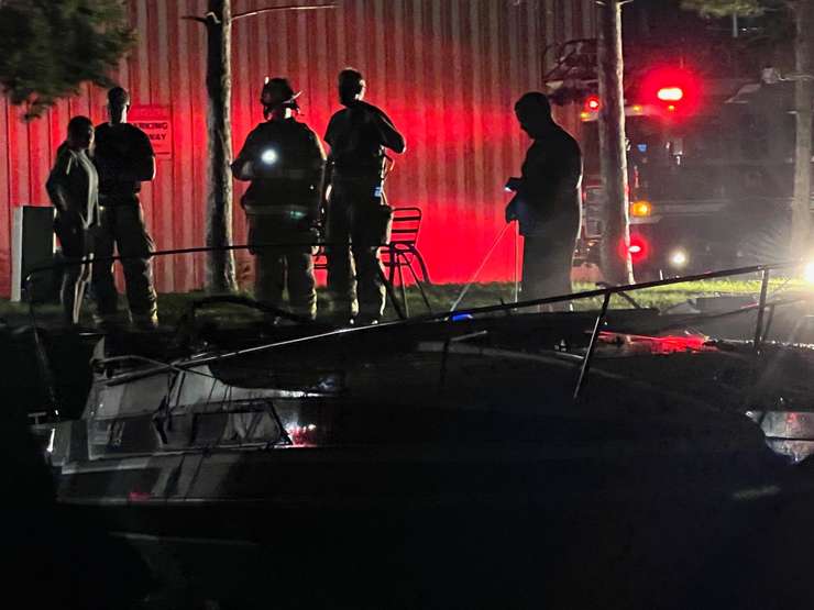 Boat fire investigation (Photo courtesy of Greg Grimes)